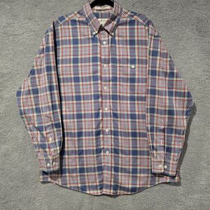 Orvis Mens Plaid Checkered Shirt Button Down 100% Cotton Check Shirt L Blue Red